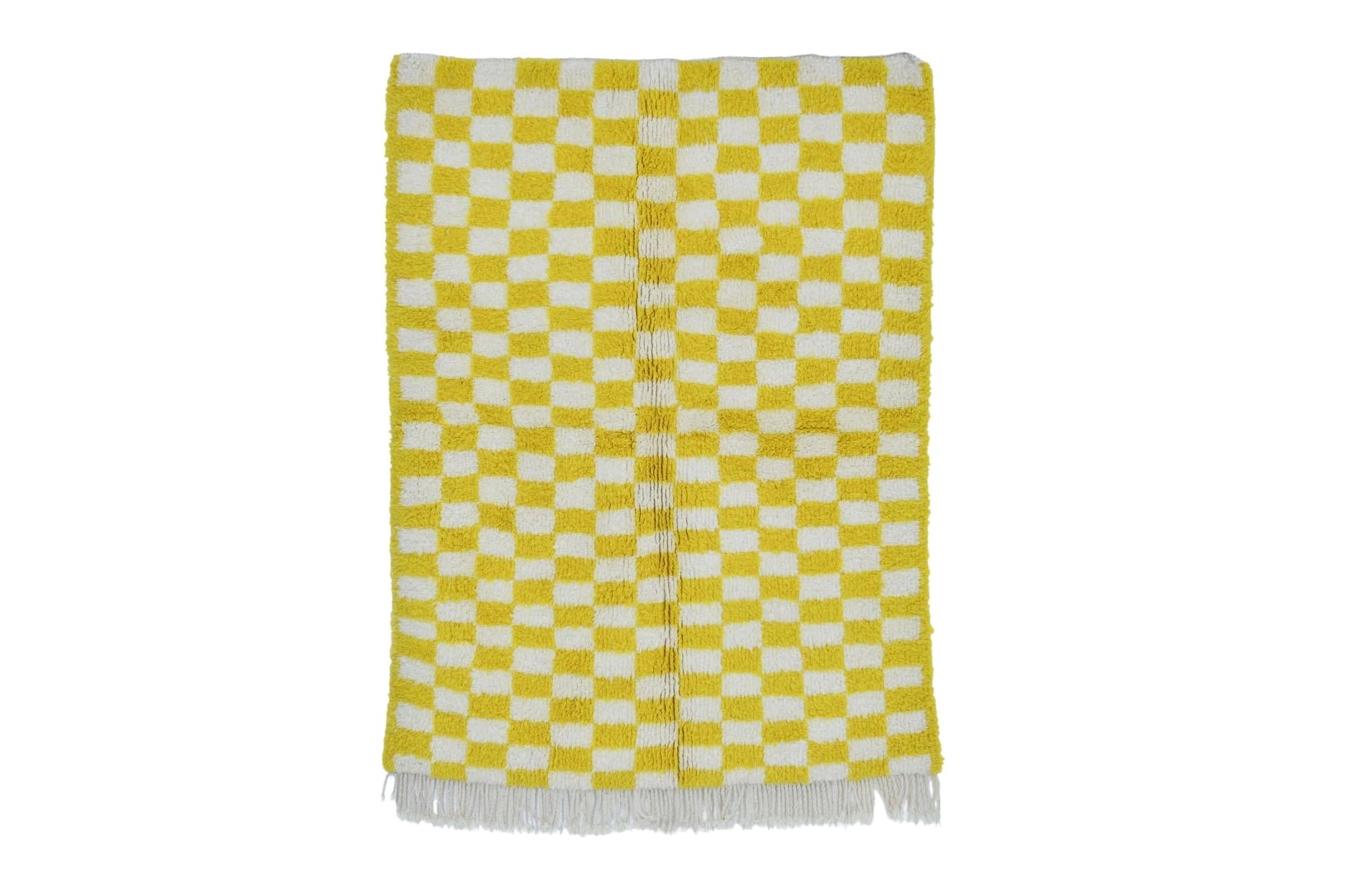 Moroccan rug Checkered - Yellow and White
